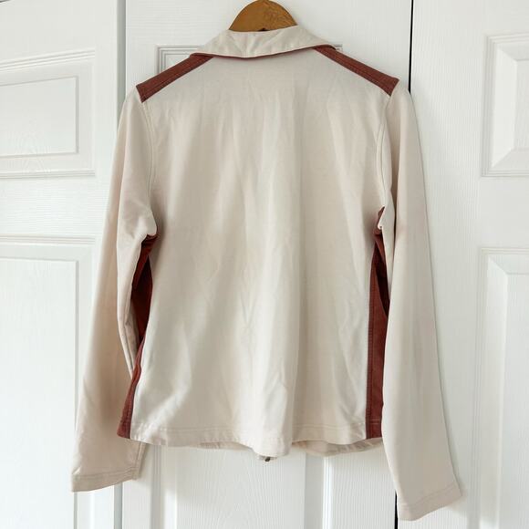 Lauren Ralph Lauren Cream Zip Active Jacket Rust Brown Trim Size Large - Picture 6 of 9